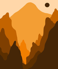 abstact wavy shapes mountain and hills landscapes, vector illustration scenery in earthy and terracotta color palette 