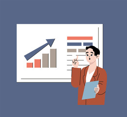 Consultant who analyzes data. Flat drawn style vector design illustrations.