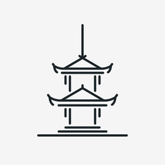 Pagoda line icon. Traditional national building of China, Nepal, Tibet, Indonesia, Japan, Vietnam. Asian stacked tower.  Symbol of Far East. Vector illustration editable stroke