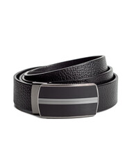 black men's leather belt on isolated white background