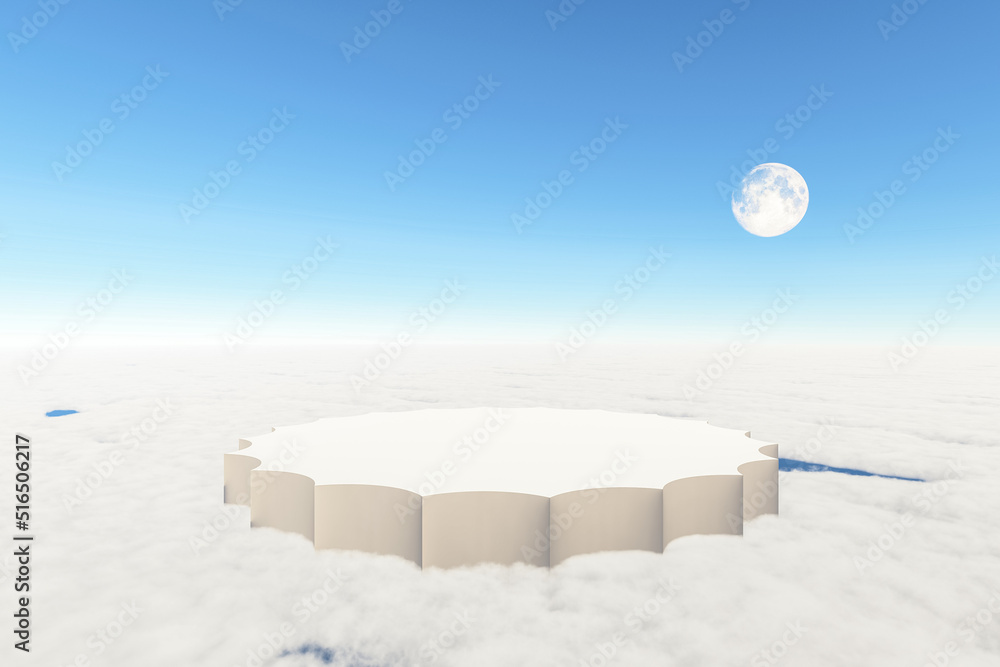 Poster platform and natural podium backdrop for product display withatmosphere high cloud, moon and sky bac