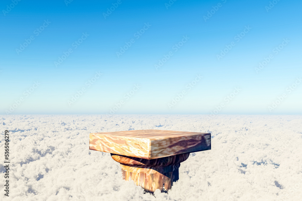 Poster platform and natural podium on high high cloud backdrop for product display, landscape scene backgro
