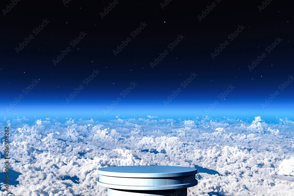 Poster platform and natural podium on high high cloud backdrop for product display, landscape scene backgro