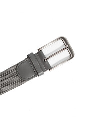 black men's leather belt on isolated white background