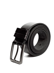 Obraz premium black men's leather belt on isolated white background