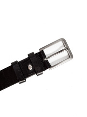 black men's leather belt on isolated white background