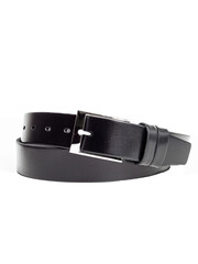 black men's leather belt on isolated white background
