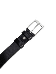black men's leather belt on isolated white background