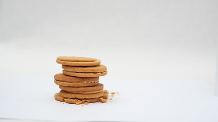 Stack of wheat biscuits isolated on white background