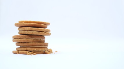 Stack of wheat biscuits isolated on white background - obrazy, fototapety, plakaty