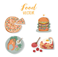 Set of lunch and dinner isolated on white background.Tasty colorful serving ,dishes icon set,food,Vector illustrations.