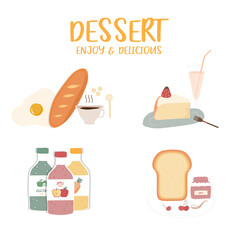 Set of dessert collection. Cartoon style  icons isolated on white background. Sweet ,Vector illustration.