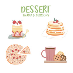 Set of dessert collection. Cartoon style  icons isolated on white background. Sweet ,Vector illustration.