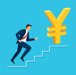 businessman running to Japanese Yen dollar icon