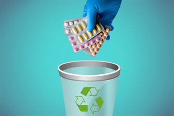A man throws a package of pills into the trash. A symbol of the non-necessity of the medicine...