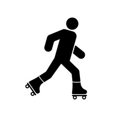 Fototapeta na wymiar Rollerblading in Wheel Footwear Flat Symbol. Roller Skate Person Black Silhouette Icon. Man Rollerskate Motion Glyph Pictogram. Male in Sport Activity Equipment. Isolated Vector Illustration