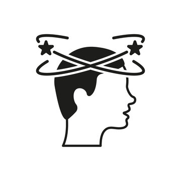 Man Feel Dizzy Icon. Tired Man with Nausea Silhouette Icon. Dizziness, Migraine, Headache, Distracted Head Glyph Pictogram. Isolated Vector Illustration