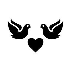 Pigeons icon with heart. Icon related to wedding. Solid icon style, glyph. Simple design editable