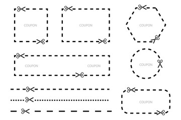 Paper cut set scissors cut outline for frame print design. Vector illustration. Stock image. 