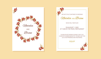 wedding invitation rosehip berries around the frame