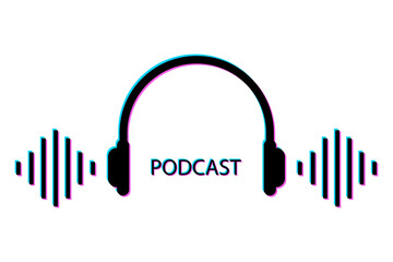 black broadcast headphones. Vector illustration. Stock image. 