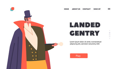 Landed Gentry Landing Page Template. Man of Nineteenth Century. English Victorian Gentleman Wear Vintage Clothing