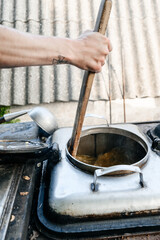 Cooking in the field during the war, field kitchen of the Ukrainian military.