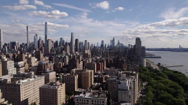 Aerial view overlooking buildings in the Upper West Side of Manhattan, NYC, USA
