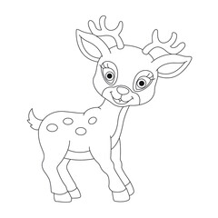 Cute deer coloring page for kids animal outline reindeer coloring book cartoon vector illustration