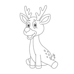 Cute deer coloring page for kids animal outline reindeer coloring book cartoon vector illustration