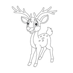 Cute deer coloring page for kids animal outline reindeer coloring book cartoon vector illustration