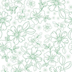Fototapeta na wymiar Cute floral pattern in a small flower. Seamless vector texture. An elegant template for fashionable prints. Printing with white flowers and leaves,green outline. white background.