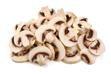 Fresh champignon mushrooms, isolated on white background.