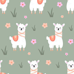 Seamless vector pattern with cute llamas.