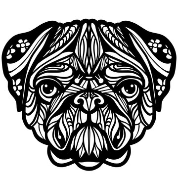 Pug Dog mandala line art