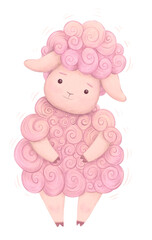Naklejka premium pink lamb cute hand-drawn, children's cartoon character on a white background