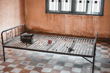 One of the cells at the former S-21 Prison in Phnom Penh, Cambodia