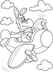 Coloring page outline of cartoon smiling cute horse piloting an airplane. Colorful vector illustration, summer coloring book for kids.