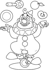Coloring page outline of cartoon smiling clown in circus. Colorful vector illustration, summer coloring book for kids.