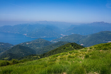 Naklejka premium Landscape with mountains and Maggiore lake in Switzerland