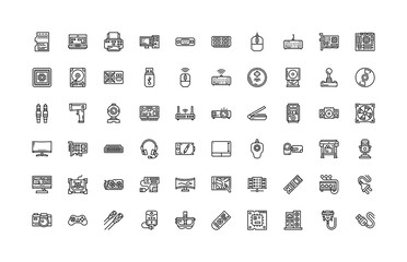 computer component, hardware, electronic vector icon set design outline style. perfect use for logo, presentation, website, and more. simple modern icon set design line style