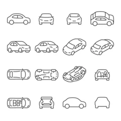 Deurstickers Car icons set. The car from different sides. Side view, back, front, bottom, inside. linear icon collection. Line with editable stroke © Matsabe