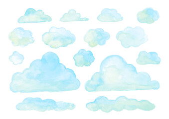水彩、雲、デザイン素材、水色