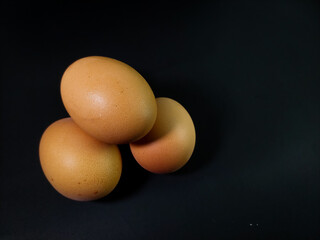 chicken eggs on a black background.