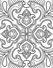 Fototapeta premium coloring, mandala, zentangle, coloring page, coloring book, flower, pattern, lotus, art, doodle, nature, floral, vector, illustration, seamless, drawing, vintage, plant, leaf, decoration, flowers