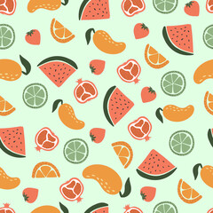 Cute seamless pattern. Summer print with fruits for textiles, wrapping paper and other designs. Vector flat food illustration