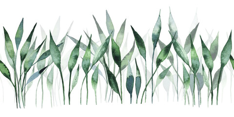 Fototapeta premium Set of watercolor elements grass collection garden, green grass, leaves, branches, botanical illustration isolated on background