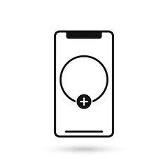 Mobile phone flat design icon with template blank with add sign