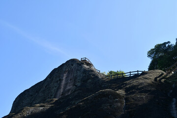the steps on the rocks at the top of the mountain in Wuyi Mountain, Fujian Province, China