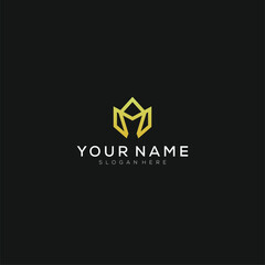 luxury modern style letter M logo in gold color.